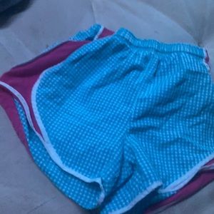plaid blue shorts with pink stripe